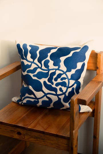 Leaves cushion cover embroidered 48x48 cm - Blue - Fine Little Day