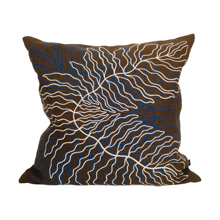 Leaves embroidered cushion cover 48x48 cm - Brown - Fine Little Day