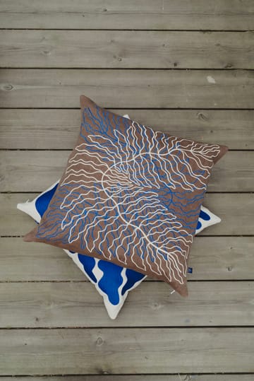 Leaves embroidered cushion cover 48x48 cm - Brown - Fine Little Day