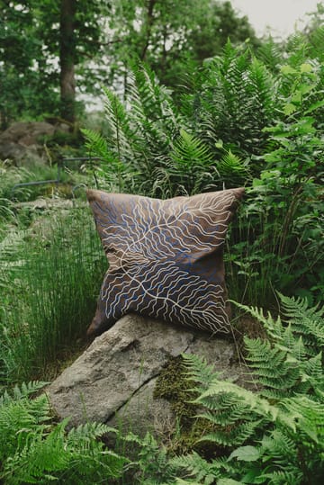 Leaves embroidered cushion cover 48x48 cm - Brown - Fine Little Day