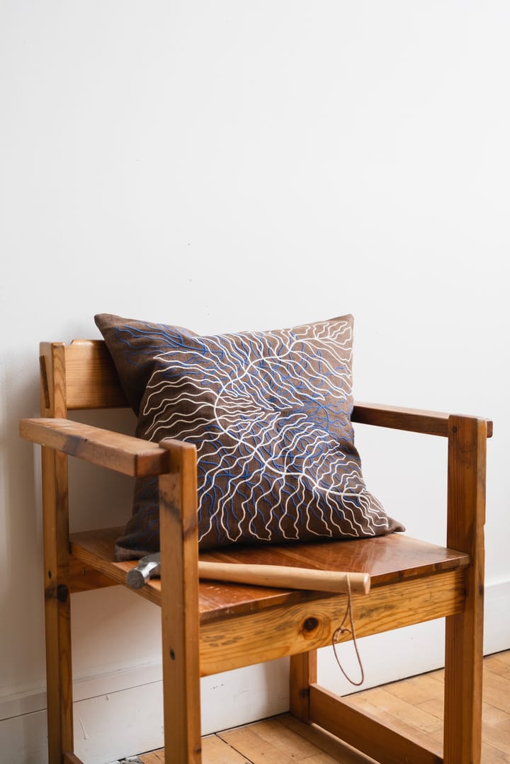 Leaves embroidered cushion cover 48x48 cm, Brown Fine Little Day