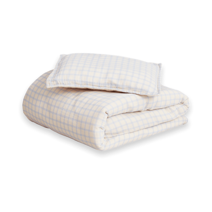 Gingham Sky Blue Muslin Bedding Set Junior - 100x130 cm/35x55 cm - Garbo&Friends