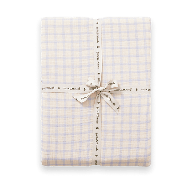 Gingham Sky Blue Muslin Fitted Sheet, 160x200x30 cm Garbo&Friends