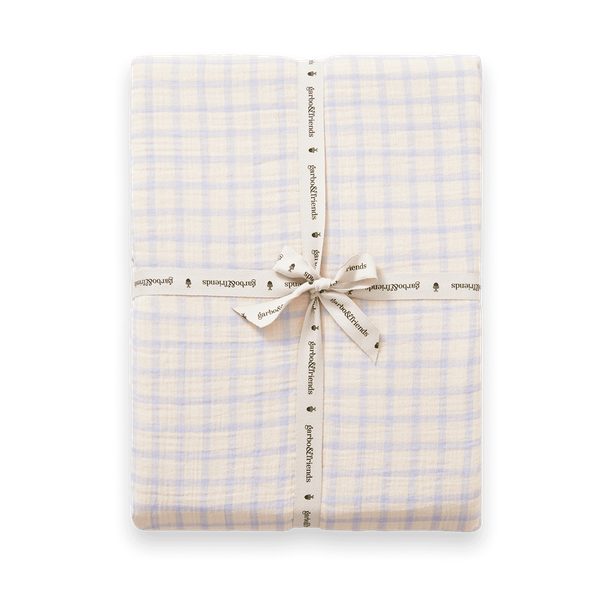 Garbo&Friends Gingham Sky Blue Muslin Fitted Sheet 160x200x30 cm