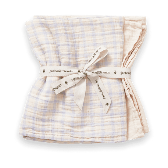 Gingham Sky Blue Muslin small blanket 2 parts, 60x60 cm Garbo&Friends