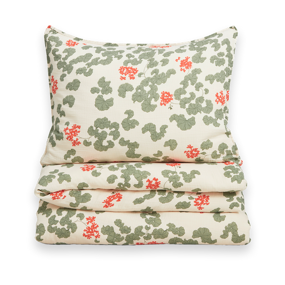 Garbo&Friends Pelargonium Muslin bedding set 150x210 cm/50x60 cm