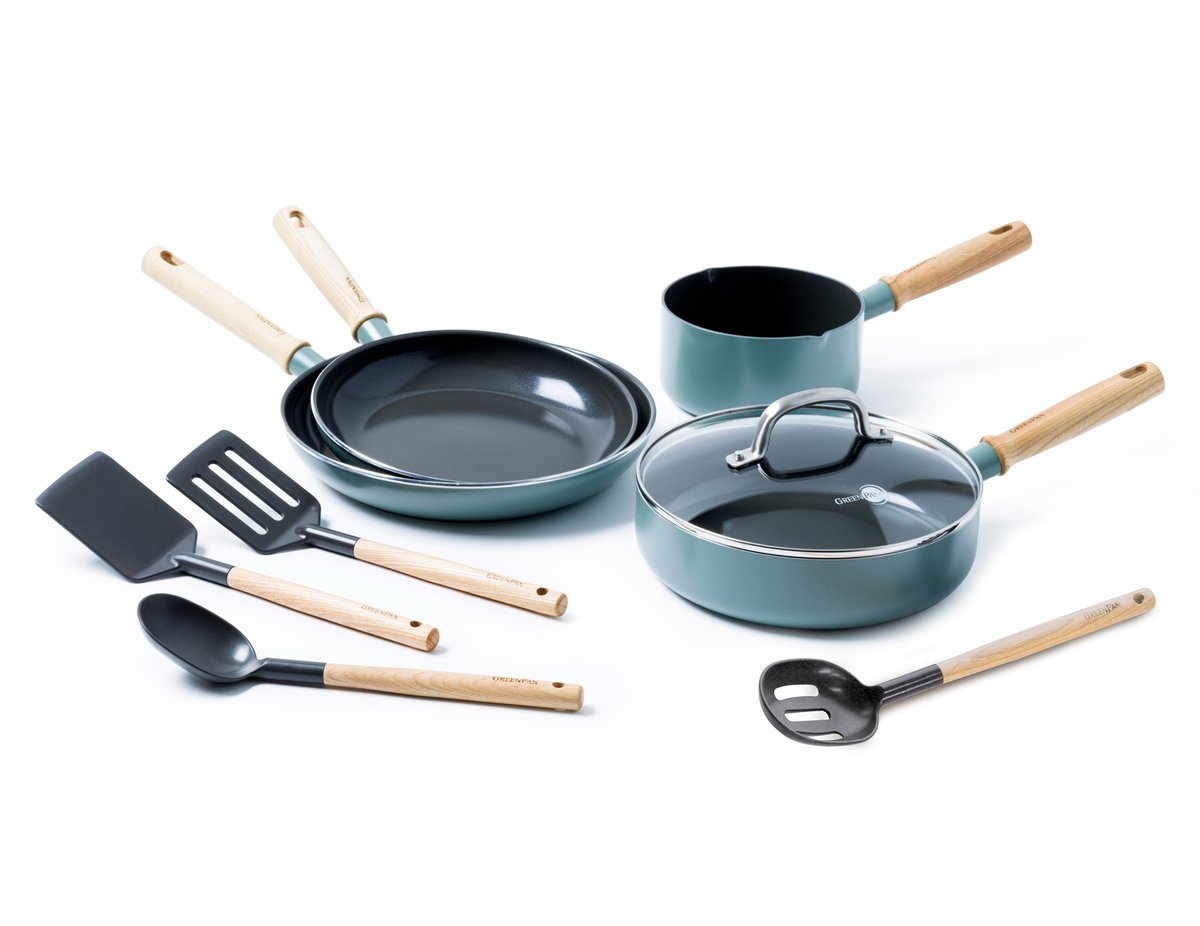 GreenPan Mayflower Pro pot and frying pan set 9 pieces Green-blue