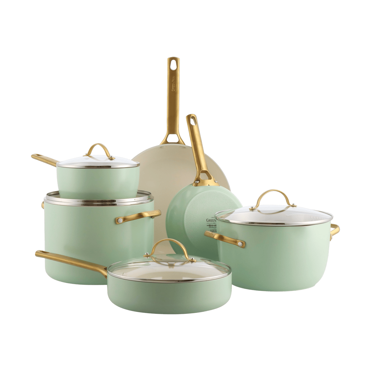 GreenPan Padova casserole and frying pan set 10 parts Mint green