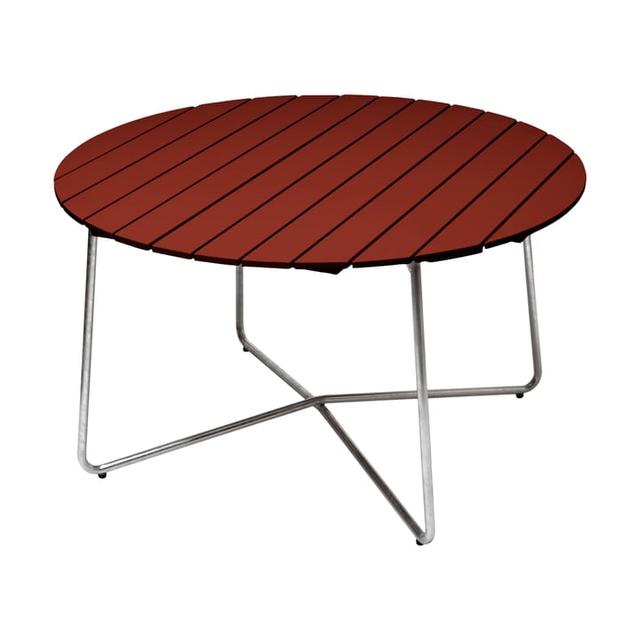 9A dining table - Dark red lacquered oak-galvanized base, Ø120 cm - Grythyttan Stålmöbler