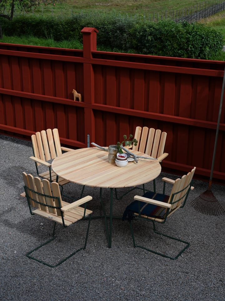 9A dining table, Oiled pine-green, Ø120 cm Grythyttan Stålmöbler