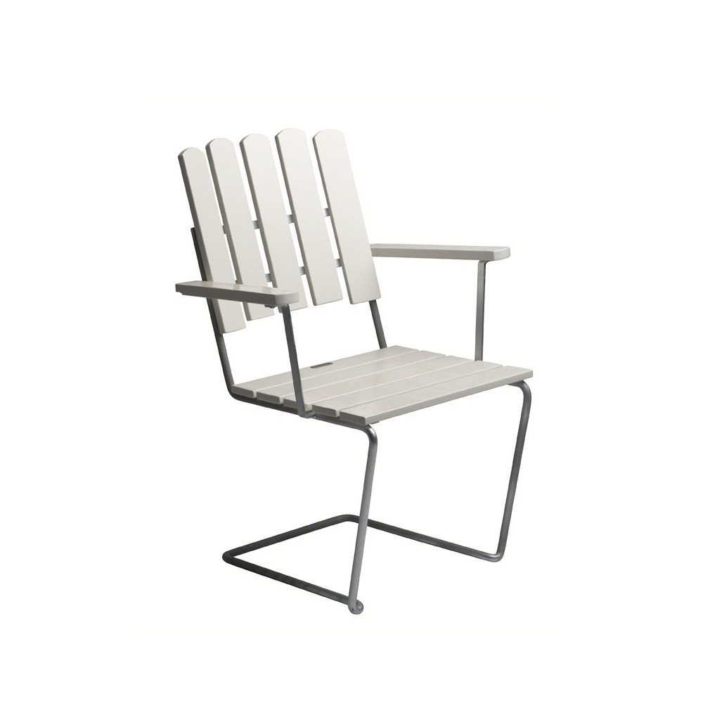 Grythyttan Stålmöbler A2 armchair White lacquer oak-hot-dip galvanized