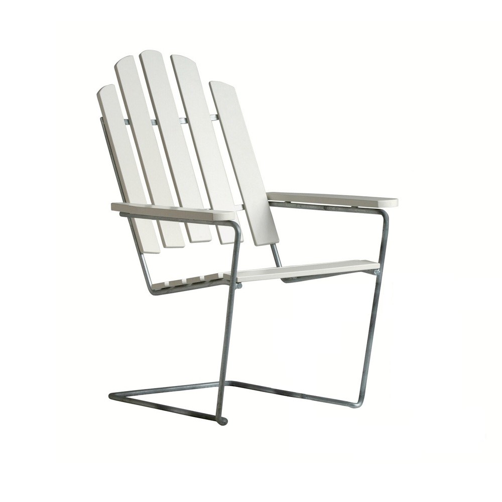 Grythyttan Stålmöbler A3 sun chair White lacquer oak-hot-dip galvanized