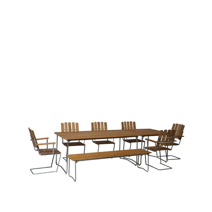 Bänk 9 bench, Teak-170 cm-hot-dip galvanized Grythyttan Stålmöbler