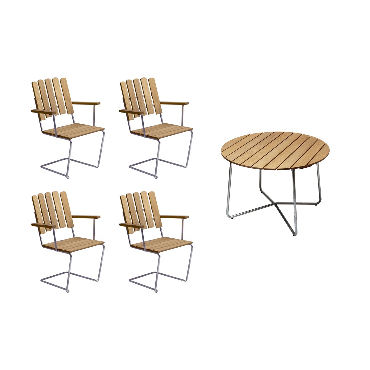 Grythyttan Stålmöbler Grythyttan dining set oak 9A Ø100cm + 4pcs A2