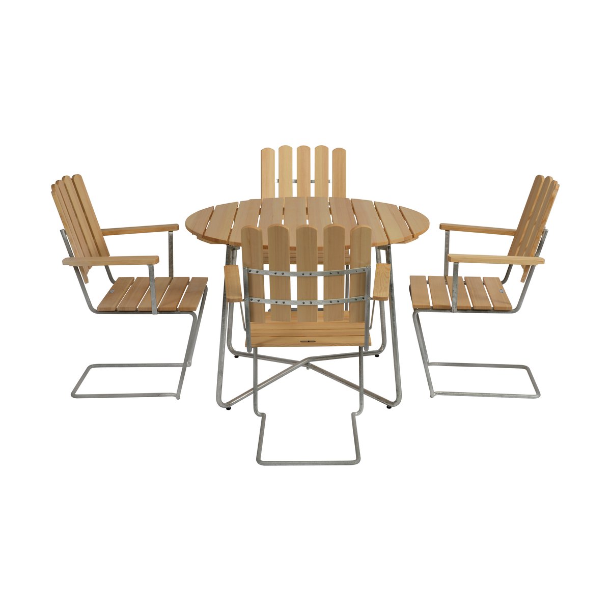 Grythyttan Stålmöbler Grythyttan dining set pine 9A Ø100cm + 4pcs A2