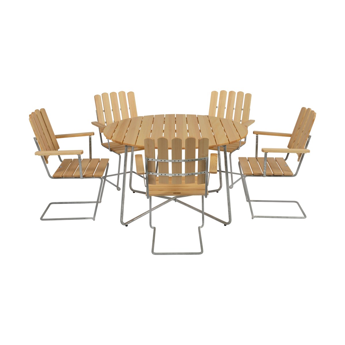 Grythyttan Stålmöbler Grythyttan dining set pine 9A Ø120cm + 5pcs A2