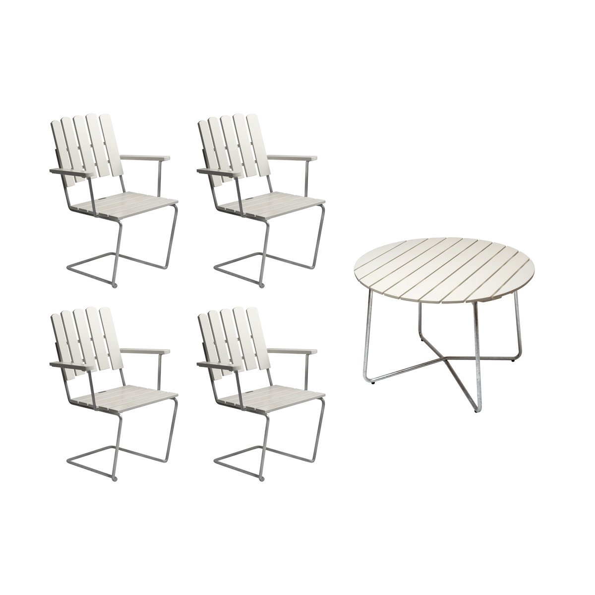 Grythyttan Stålmöbler Grythyttan dining set white 9A Ø100cm + 4pcs A2