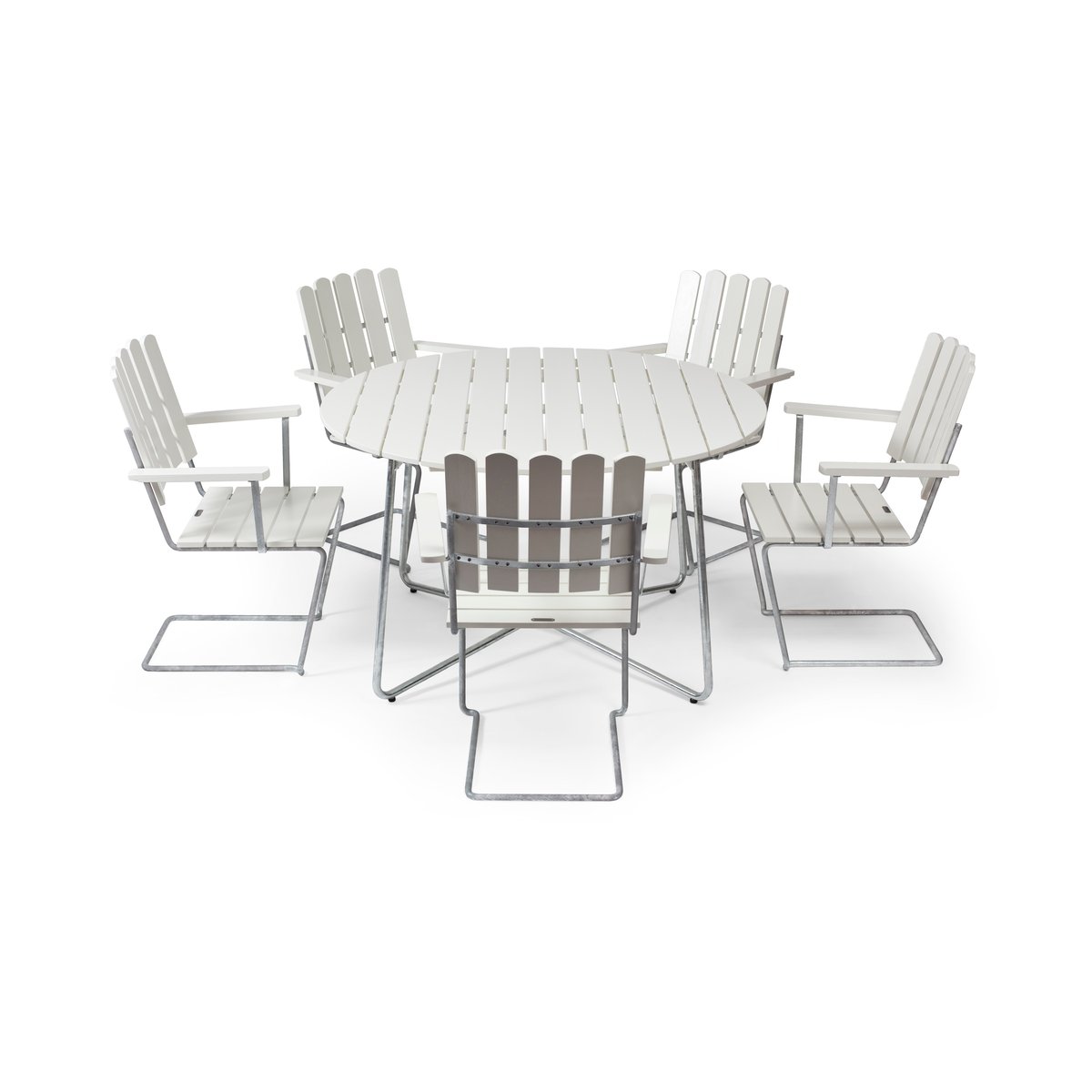 Grythyttan Stålmöbler Grythyttan dining set white 9A Ø120cm + 5pcs A2