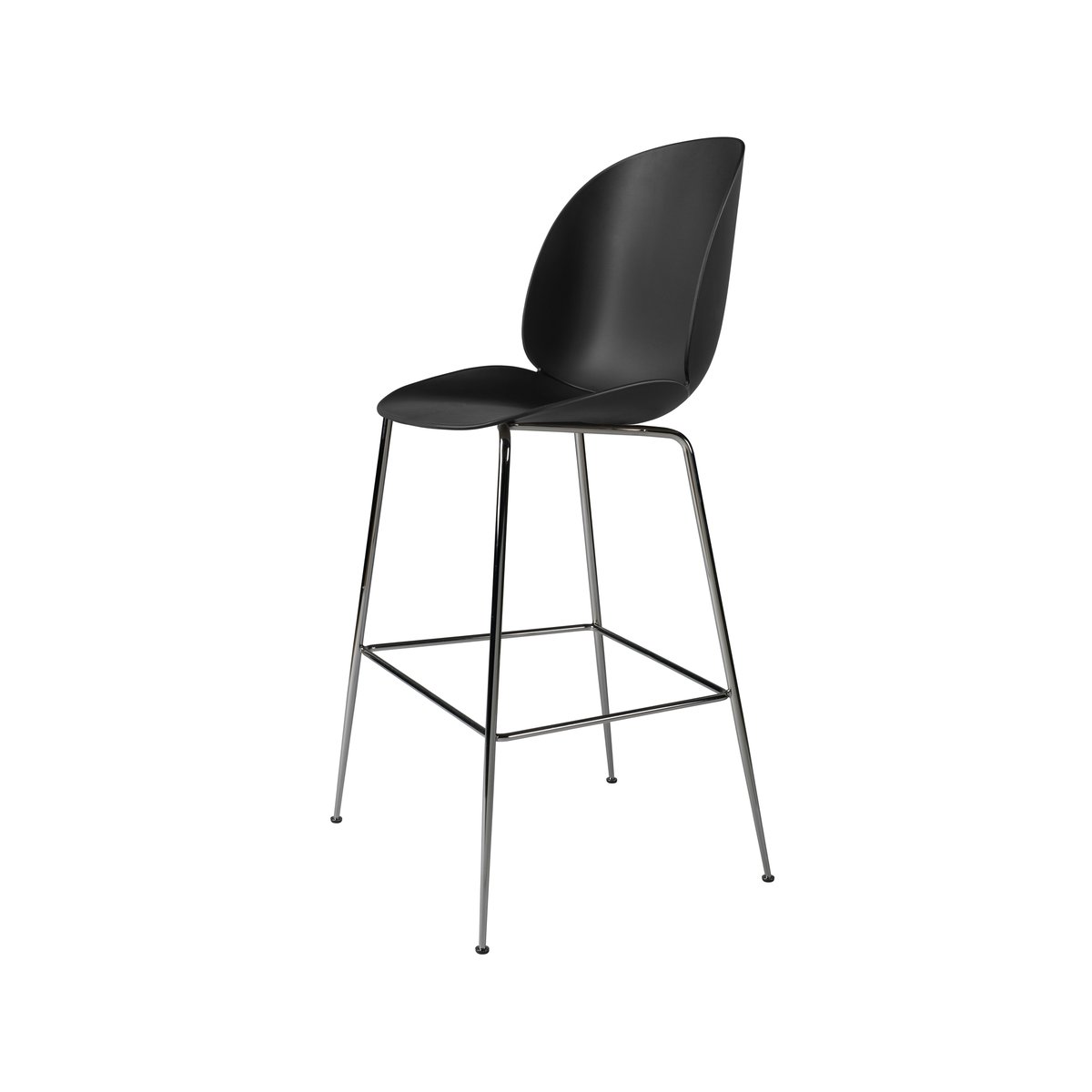 GUBI Beetle Barstool high Black, black chrome steel legs