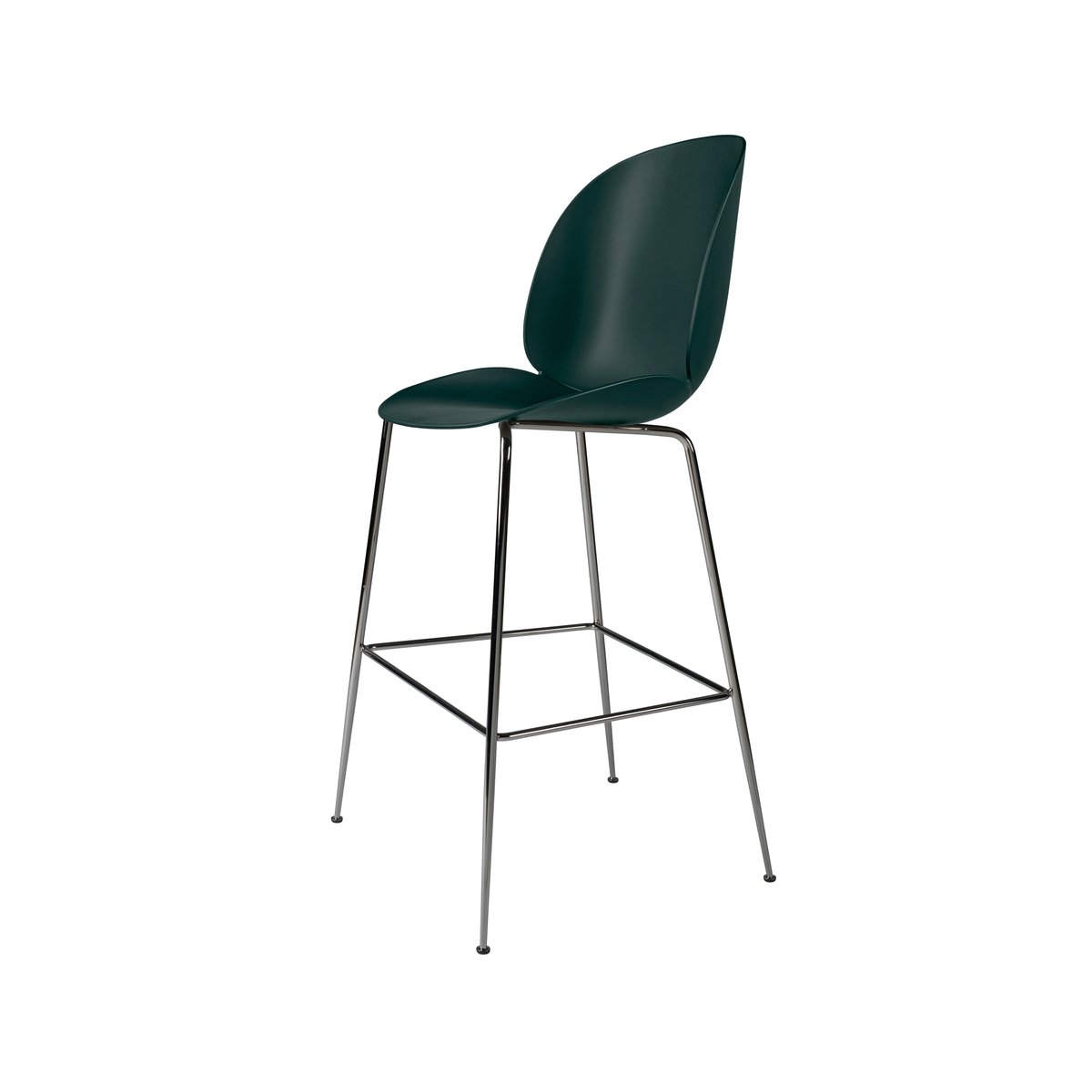 GUBI Beetle Barstool high Dark green, black chrome steel legs