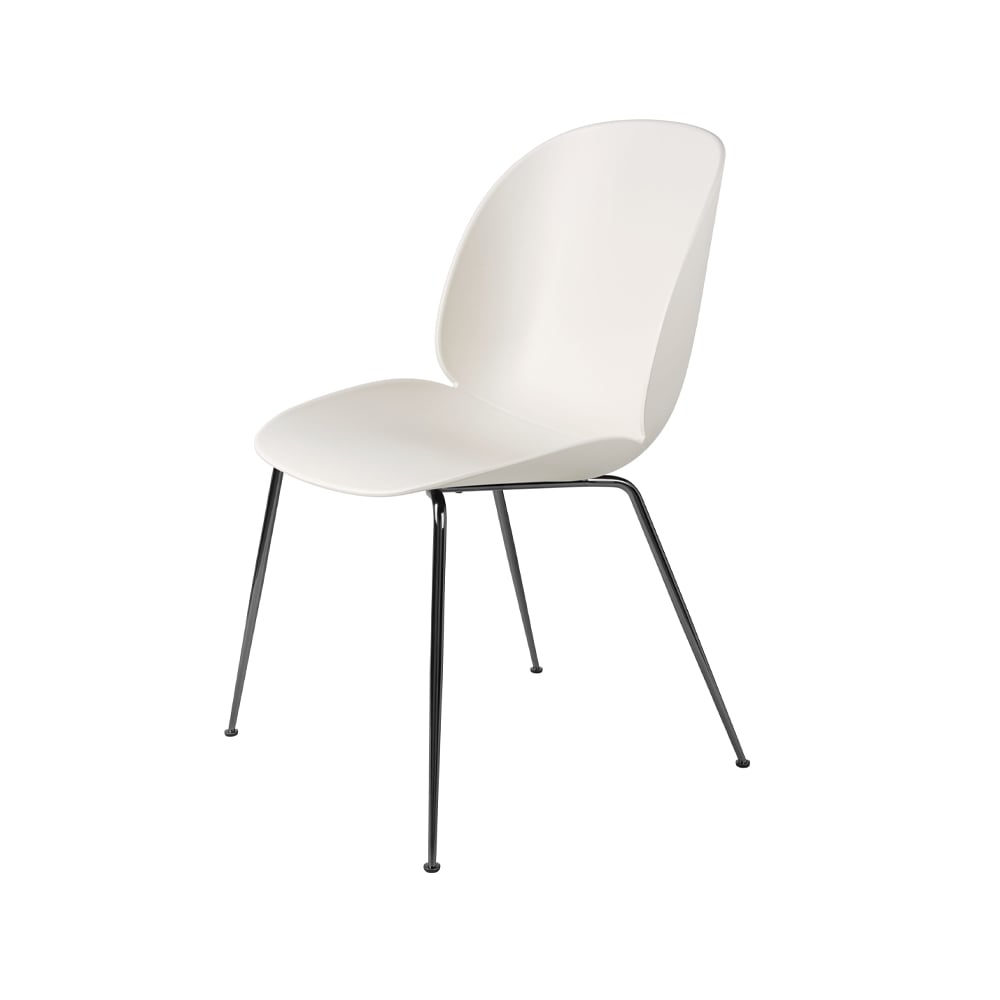 GUBI Beetle chair Alabaster white, black chromed steel legs