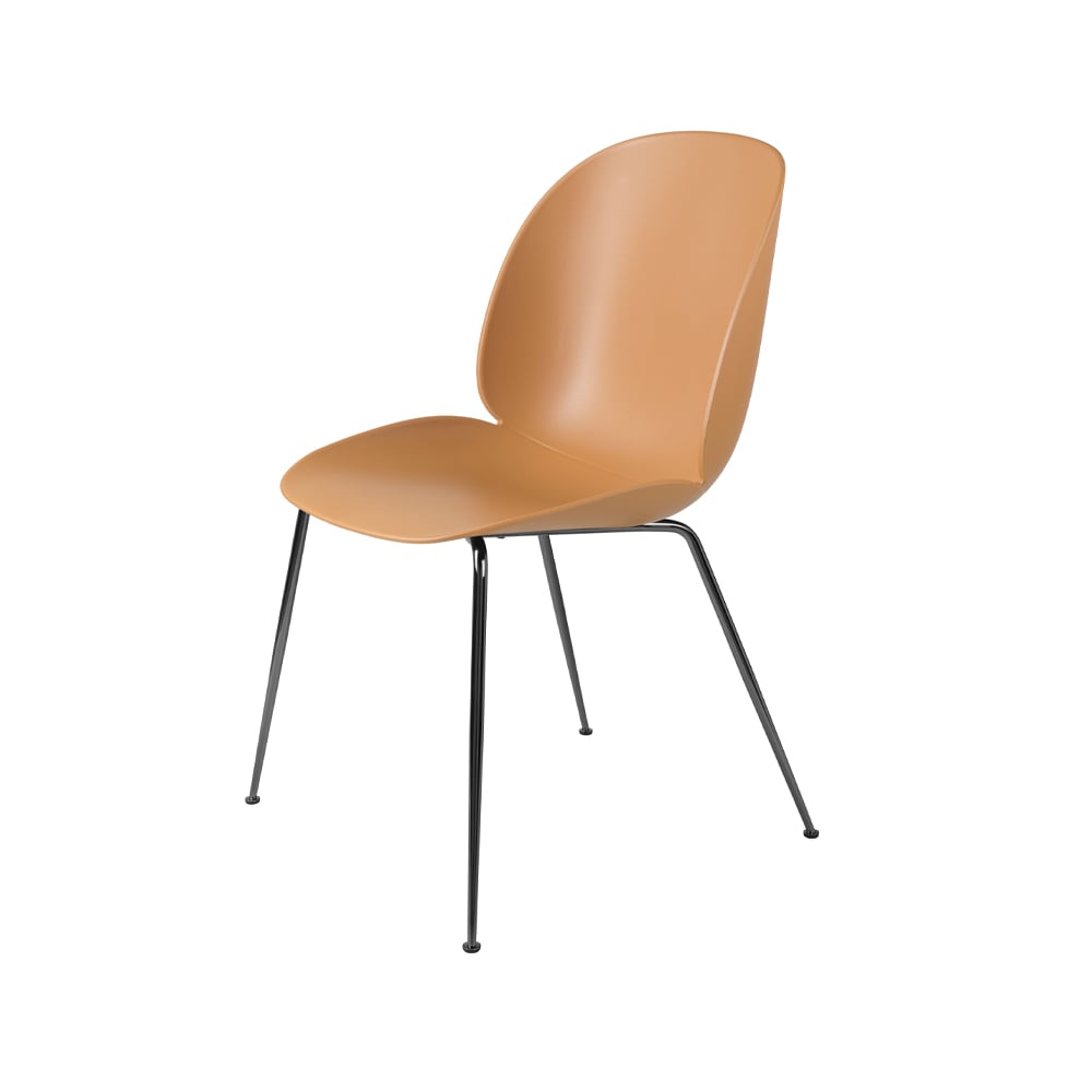 GUBI Beetle chair Amber brown, black chromed steel legs