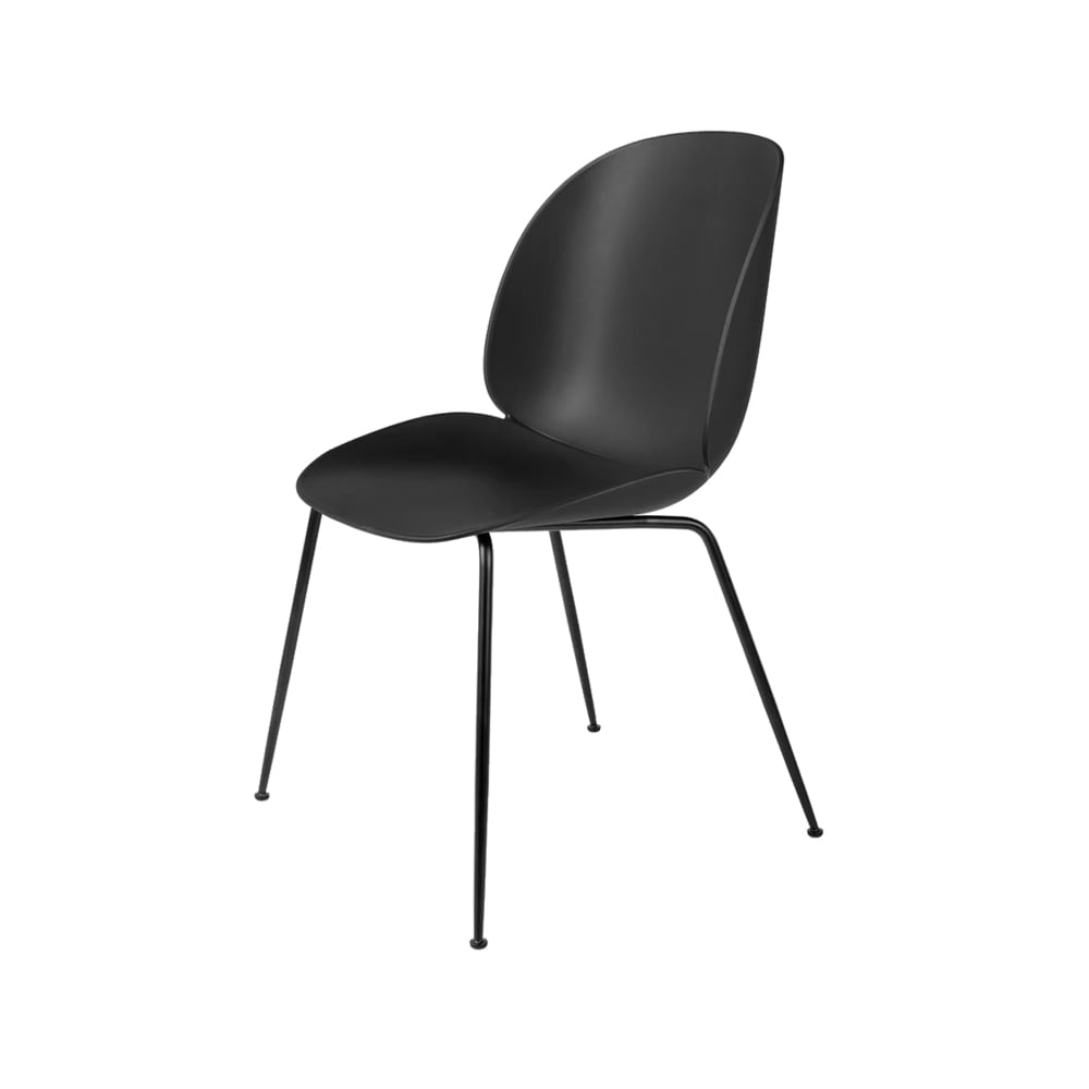 GUBI Beetle chair Black, black chromed steel legs