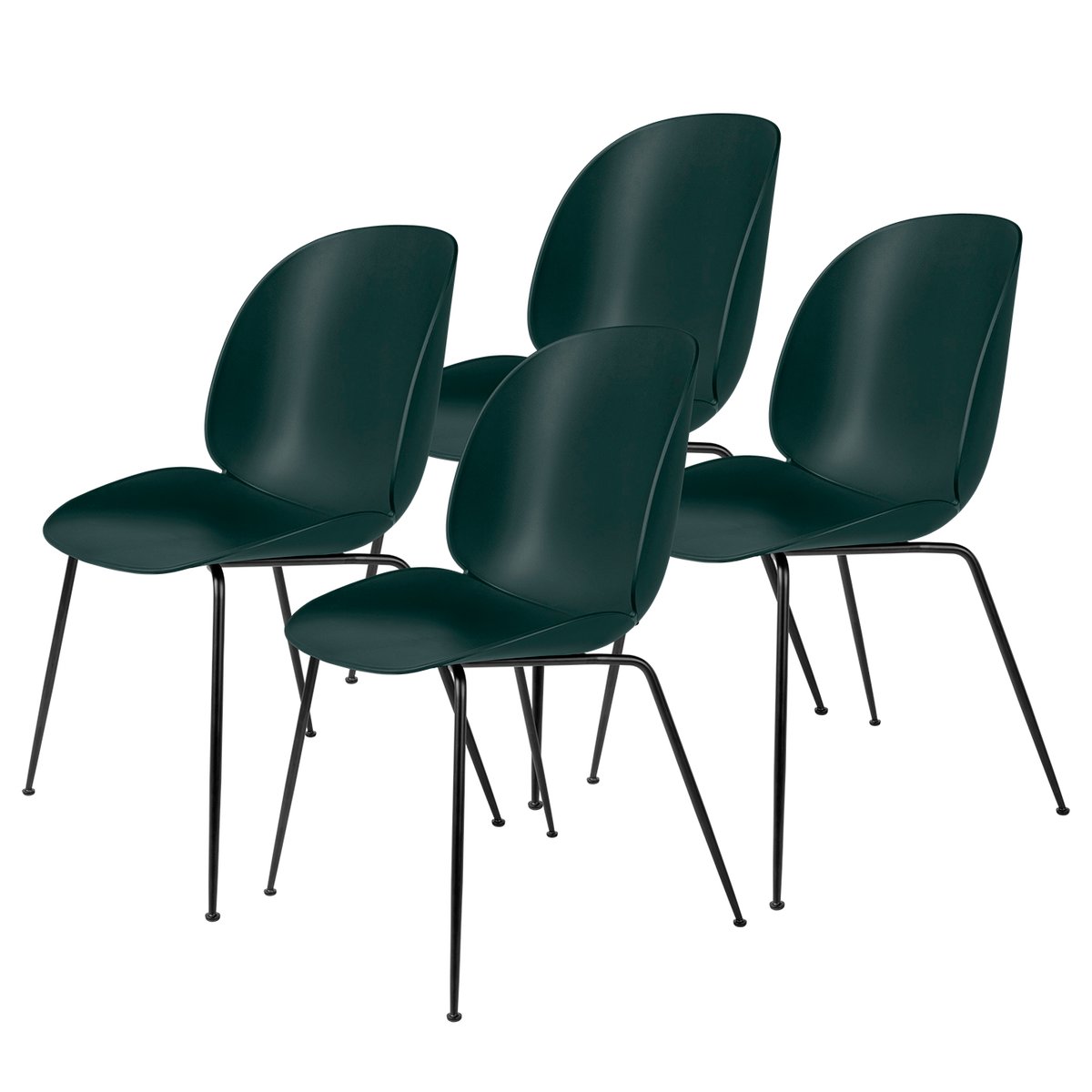 GUBI Beetle chair black legs 4-pack dark green