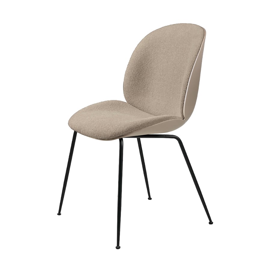 GUBI Beetle Front Upholstered chair Fabric light bouclé 003 beige, new beige cover, black steel legs