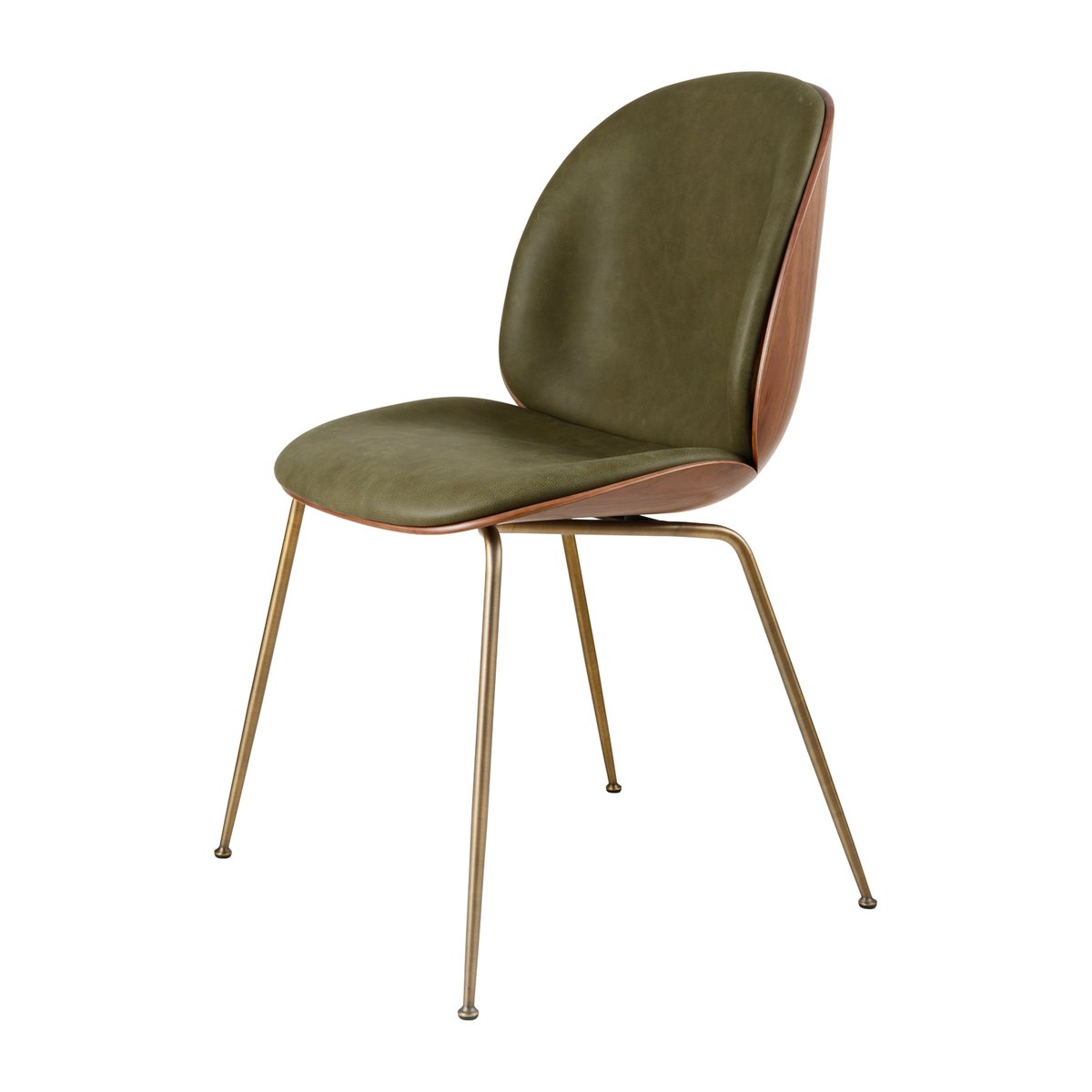 GUBI Beetle upholstered chair walnut Antique brass-leather army