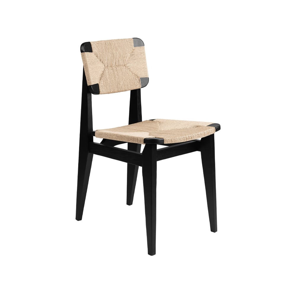 GUBI C-Chair chair Black stained oak, natural braided seat and back