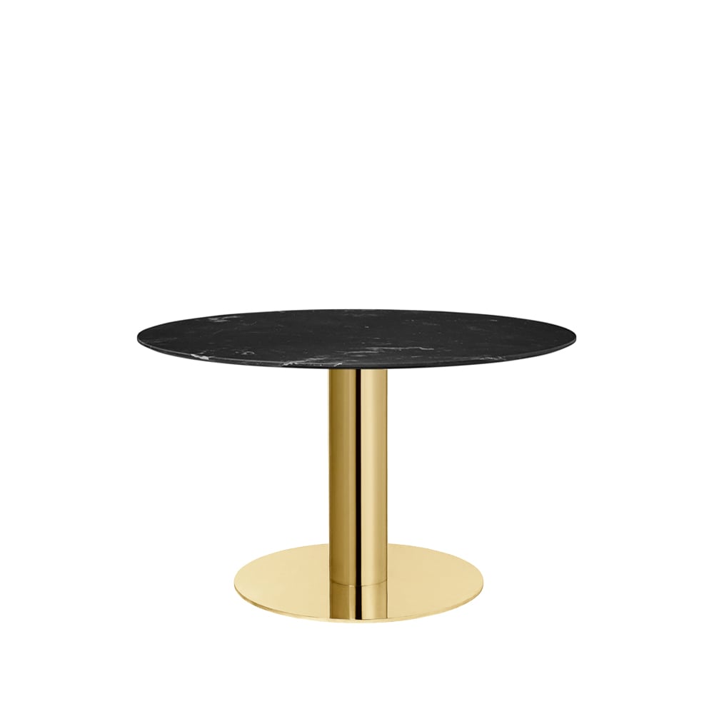 GUBI Gubi 2.0 dining table Marble black. ø110. brass stand