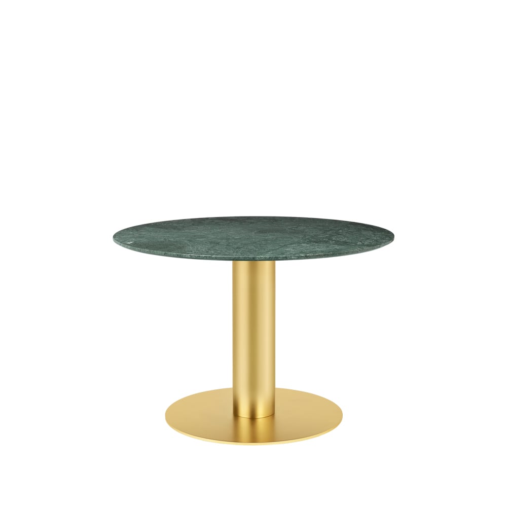 GUBI Gubi 2.0 dining table Marble green. ø110. brass stand