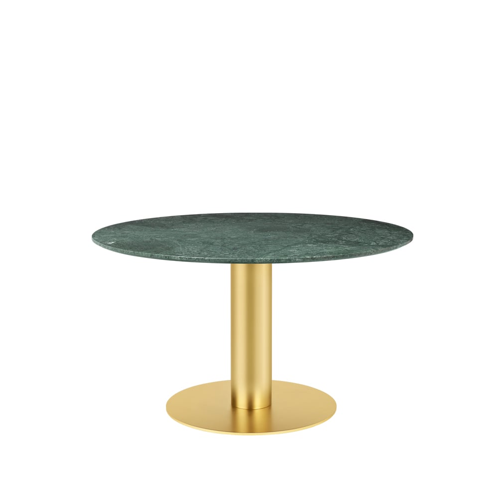 GUBI Gubi 2.0 dining table Marble green. ø130. brass stand