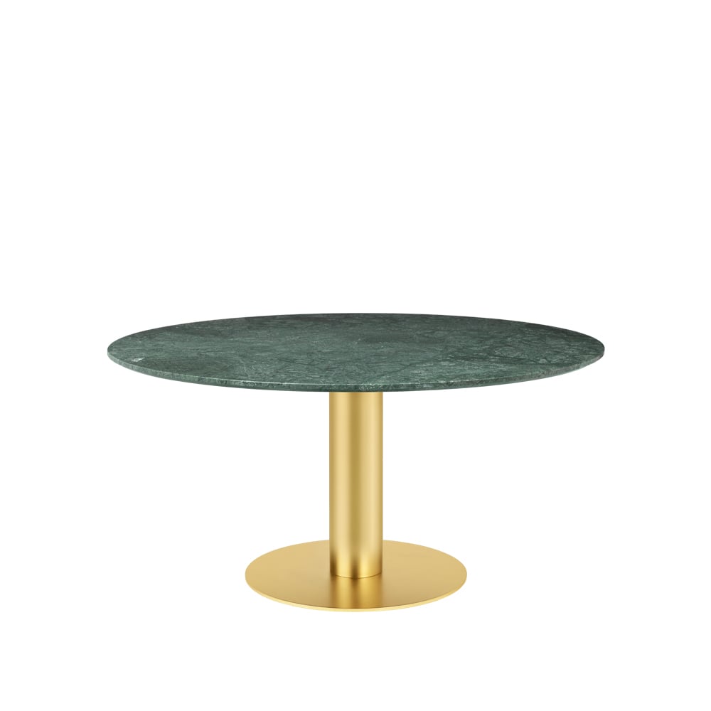 GUBI Gubi 2.0 dining table Marble green. ø150. brass stand