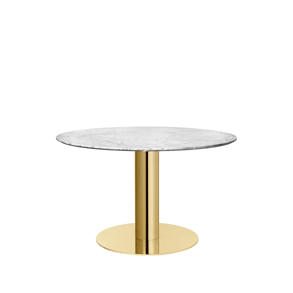 GUBI Gubi 2.0 dining table Marble white. ø110. brass stand