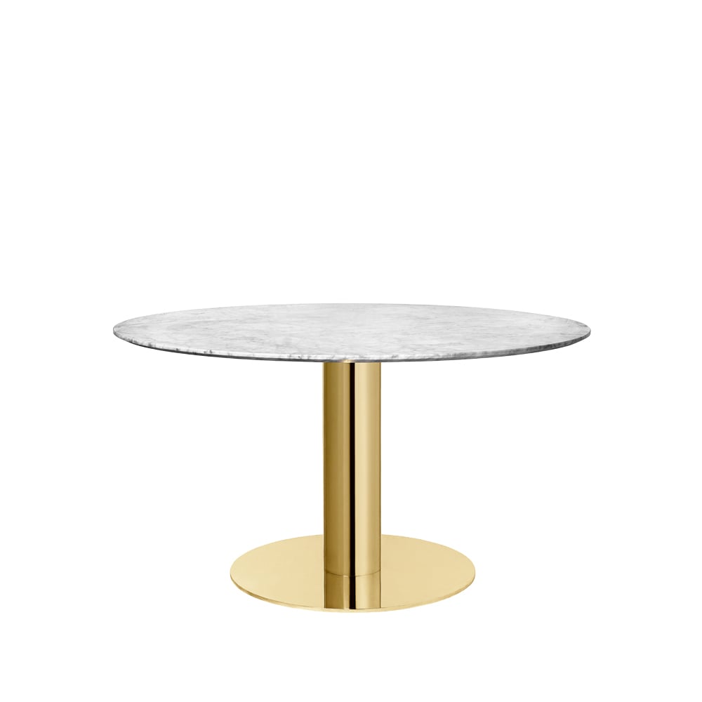 GUBI Gubi 2.0 dining table Marble white. ø130. brass stand