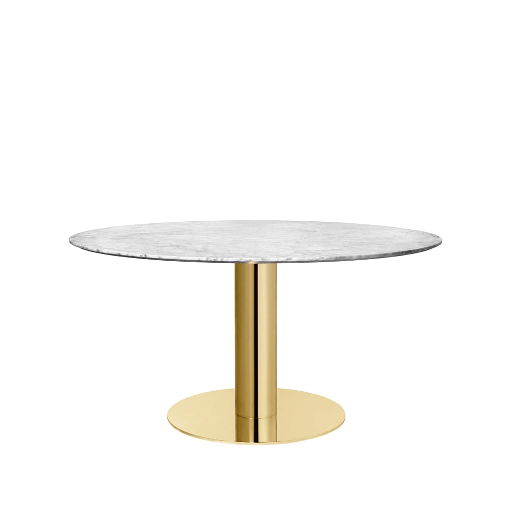 GUBI Gubi 2.0 dining table Marble white. ø150. brass stand