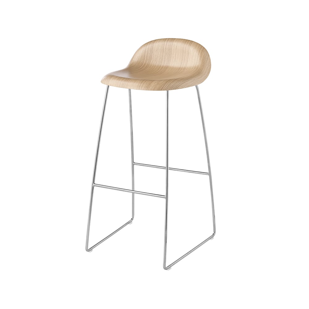 GUBI Gubi 3D barstool high Oak matte lacquered, chromed steel sled base