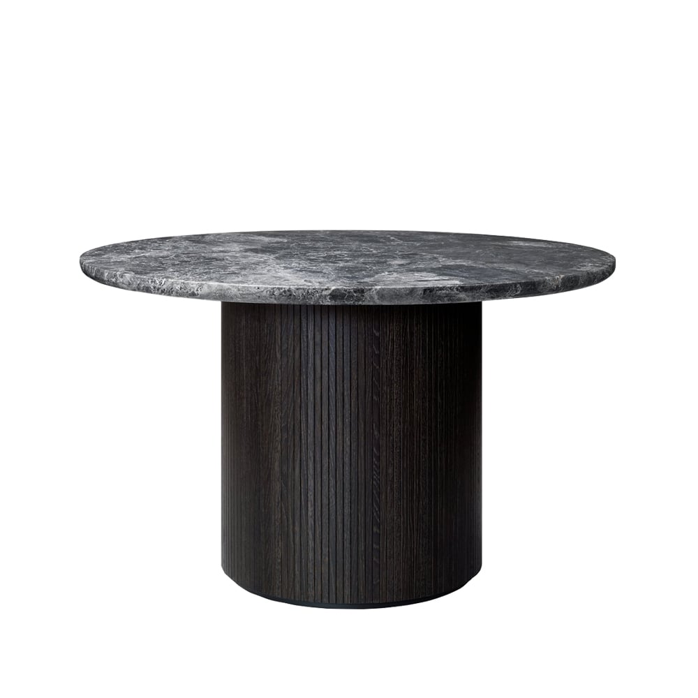 GUBI Moon dining table round Marble grey. Ø120 cm. brown/black stained foot