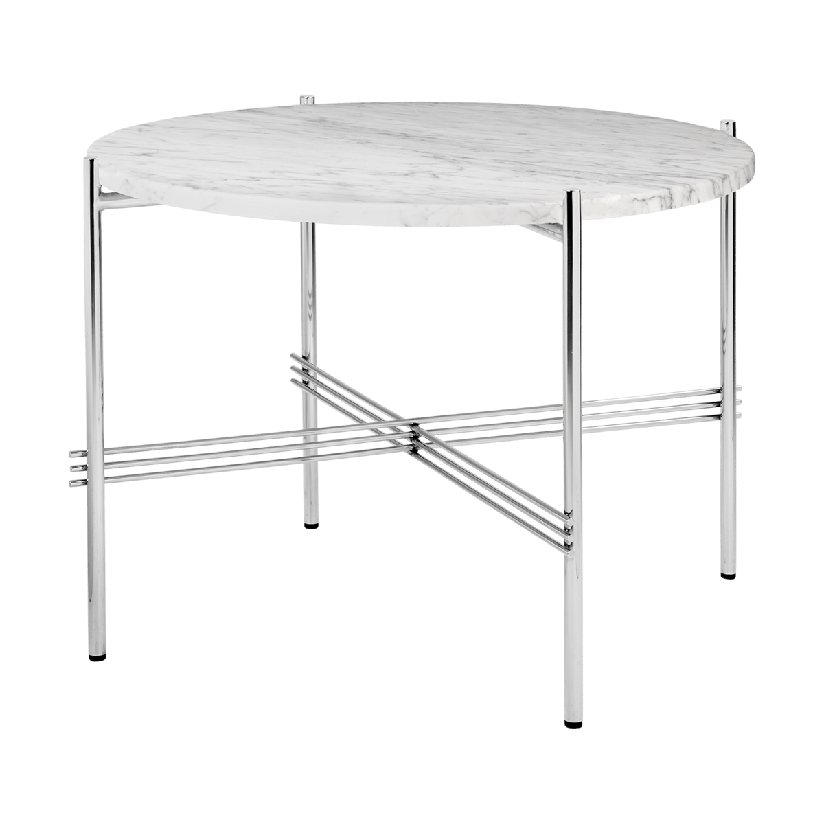 GUBI TS coffee table polished steel Ø55 White carrara marble