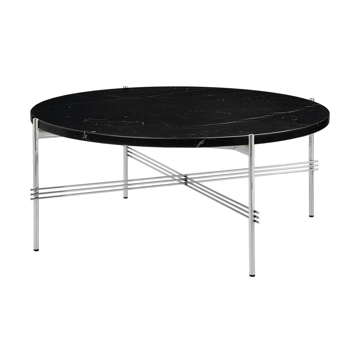 GUBI TS coffee table polished steel Ø80 Black marquina marble