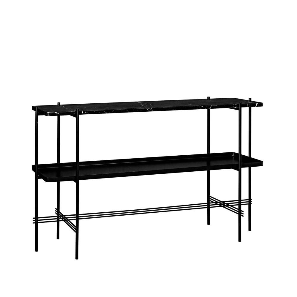 GUBI TS Console table 120x30x72 cm Black marquina marble, black legs, with tray