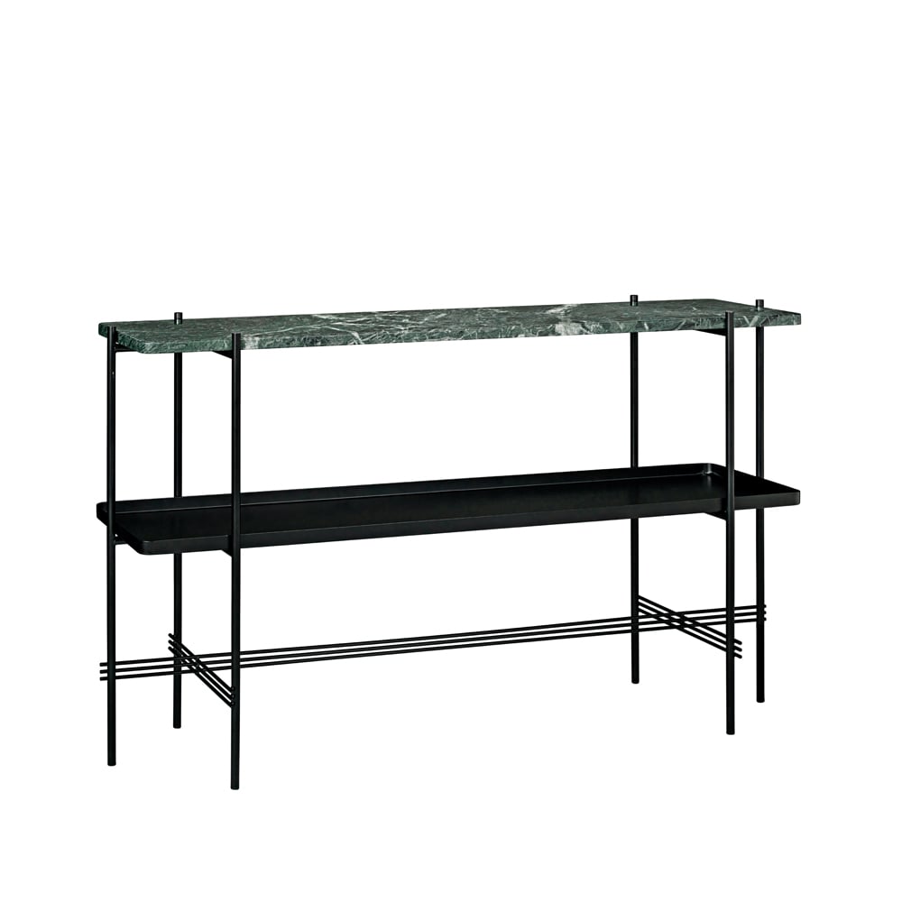 GUBI TS Console table 120x30x72 cm Green guatemala marble, black legs, with tray