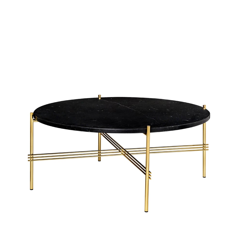 GUBI TS Round coffee table Black marquina marble, ø80, brass stand