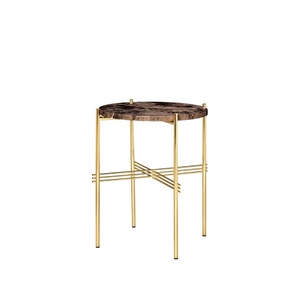 GUBI TS Round side table Brown emperador marble, ø40, brass stand