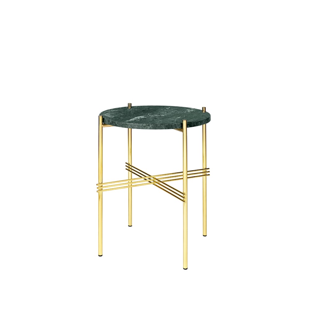 GUBI TS Round side table Green guatemala marble, ø40, brass stand