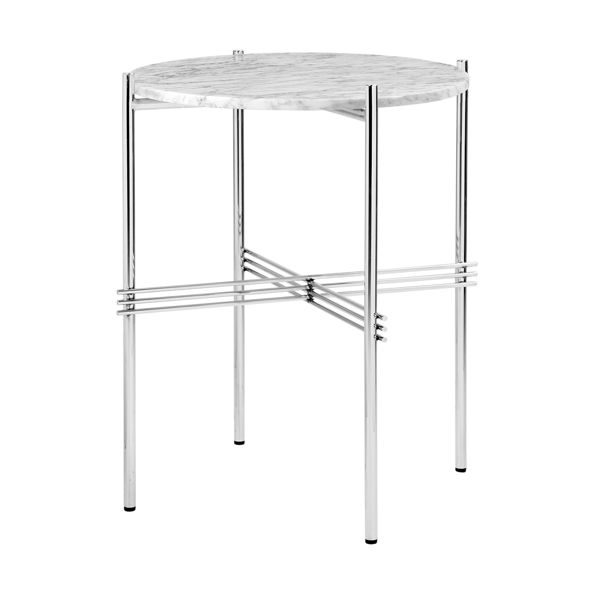 GUBI TS side table polished steel Ø40 White carrara marble