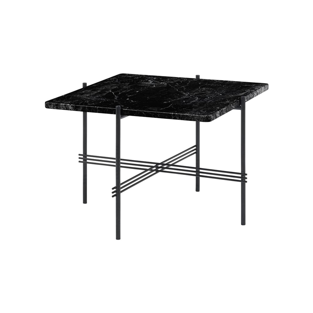 GUBI TS Square coffee table Black marquina marble, 55x55 cm, black legs