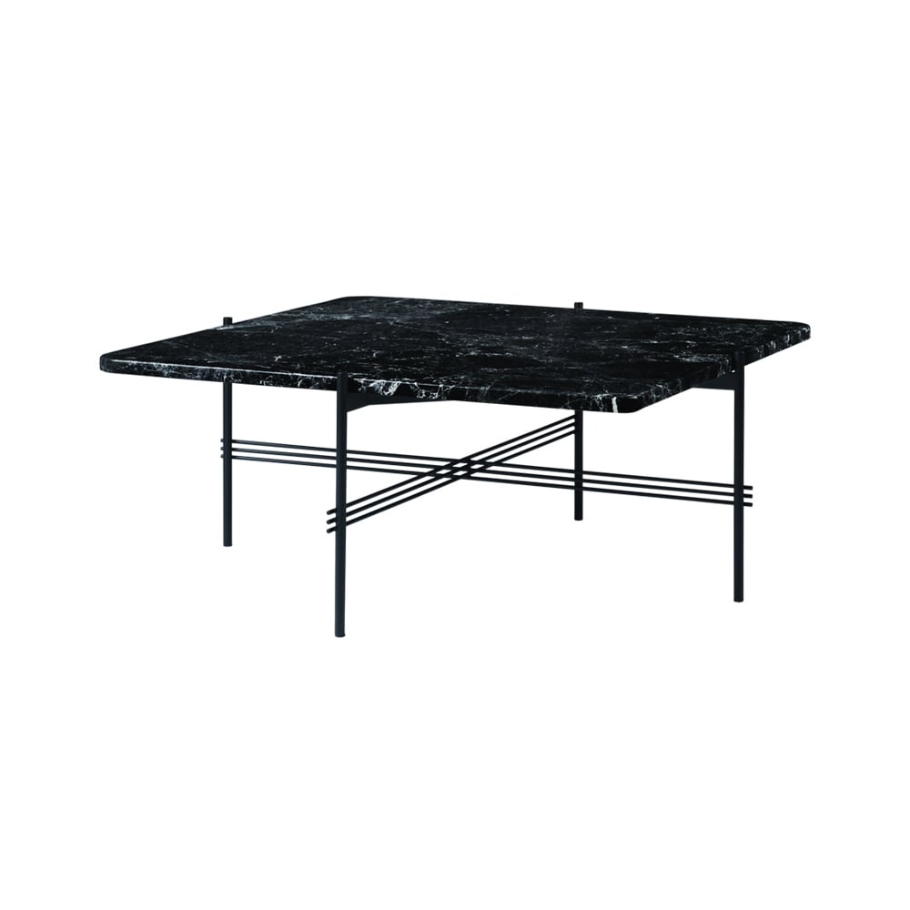 GUBI TS Square coffee table Black marquina marble, 80x80 cm, black legs